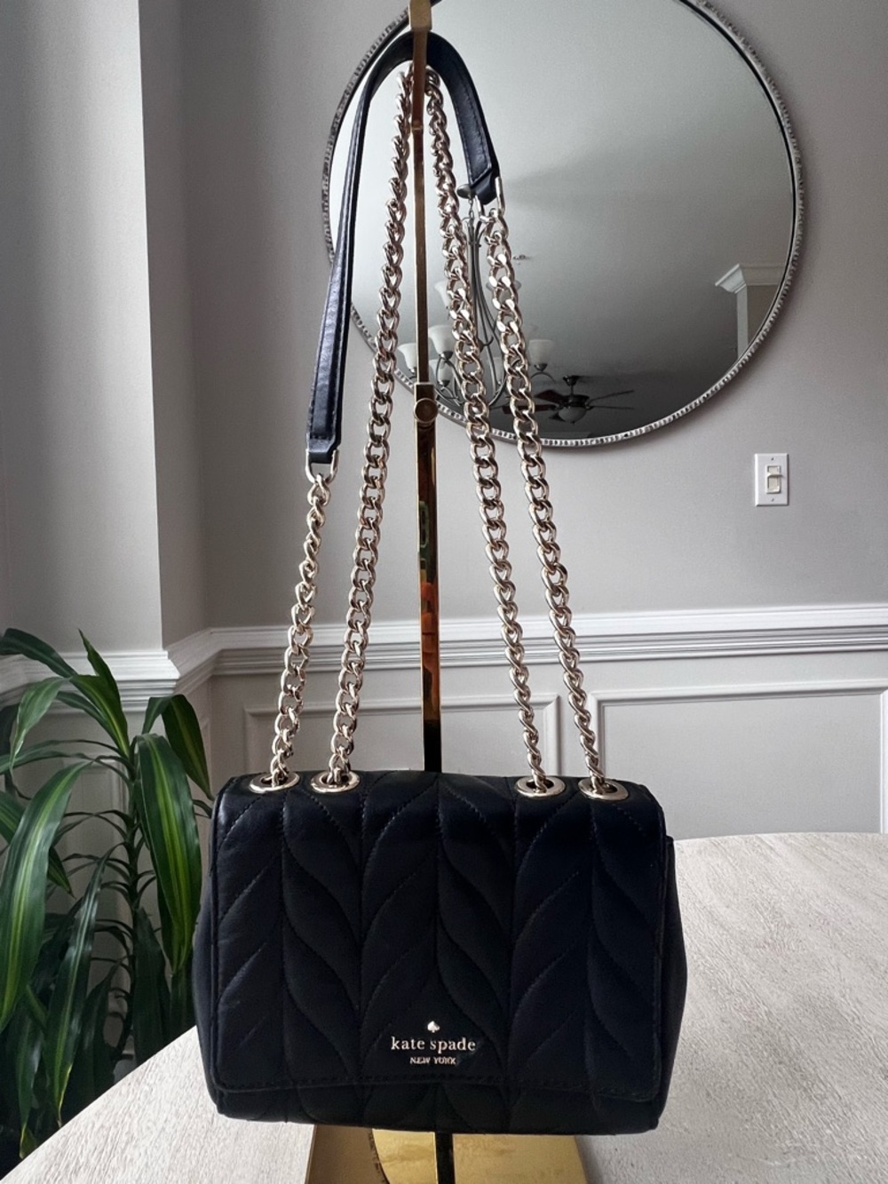 kate spade Black Quilted Shoulder Bag‎ with Gold Chain Straps
